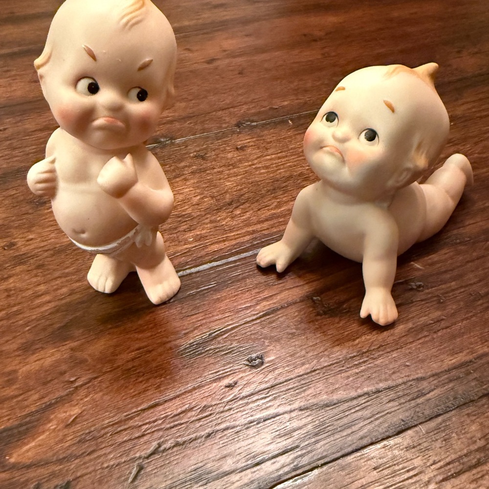 Rare Vintage Lefton Kewpie Baby Bisque Porcelain Figurines Set